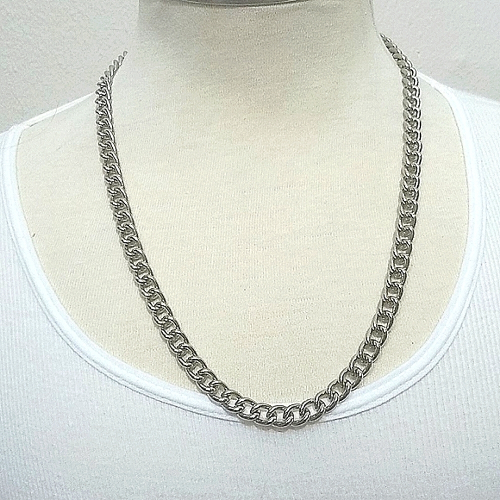 Necklace 24" inch Curb chain Silver Iron Metal Chrome hook Eye clasp New Mens